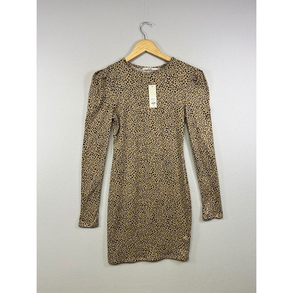 Animal Print Mi Ami Womens Small Taupe Cheetah Puff Sleeve Bodycon Mini Dress